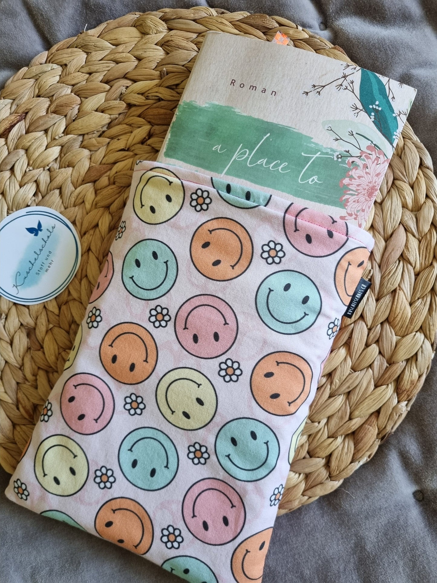 Book Sleeve Hand made perfect gift for all readers book cover handmade Smiley print booksleeve perfect gift for readers Christmas gift