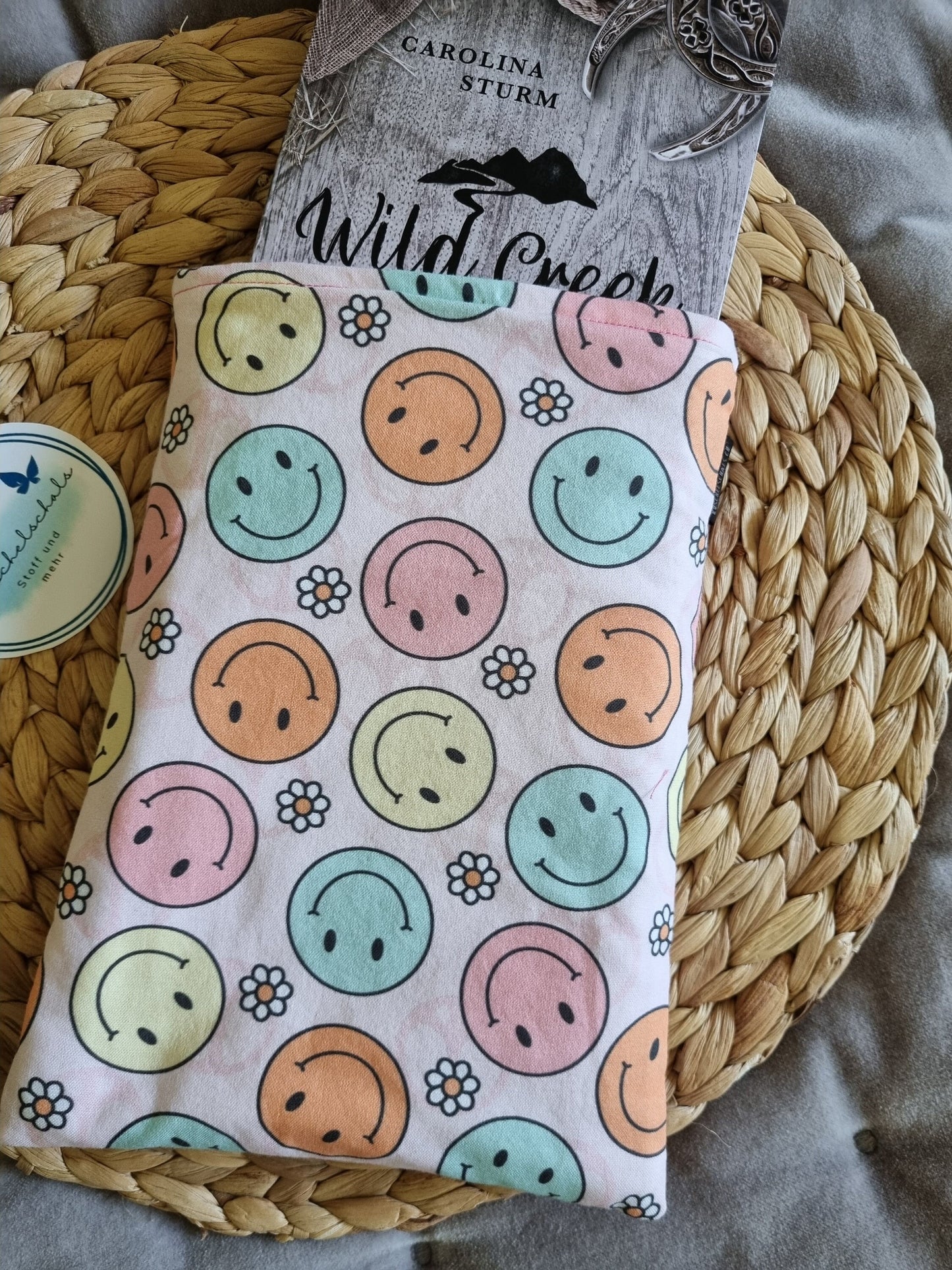 Book Sleeve Hand made perfect gift for all readers book cover handmade Smiley print booksleeve perfect gift for readers Christmas gift
