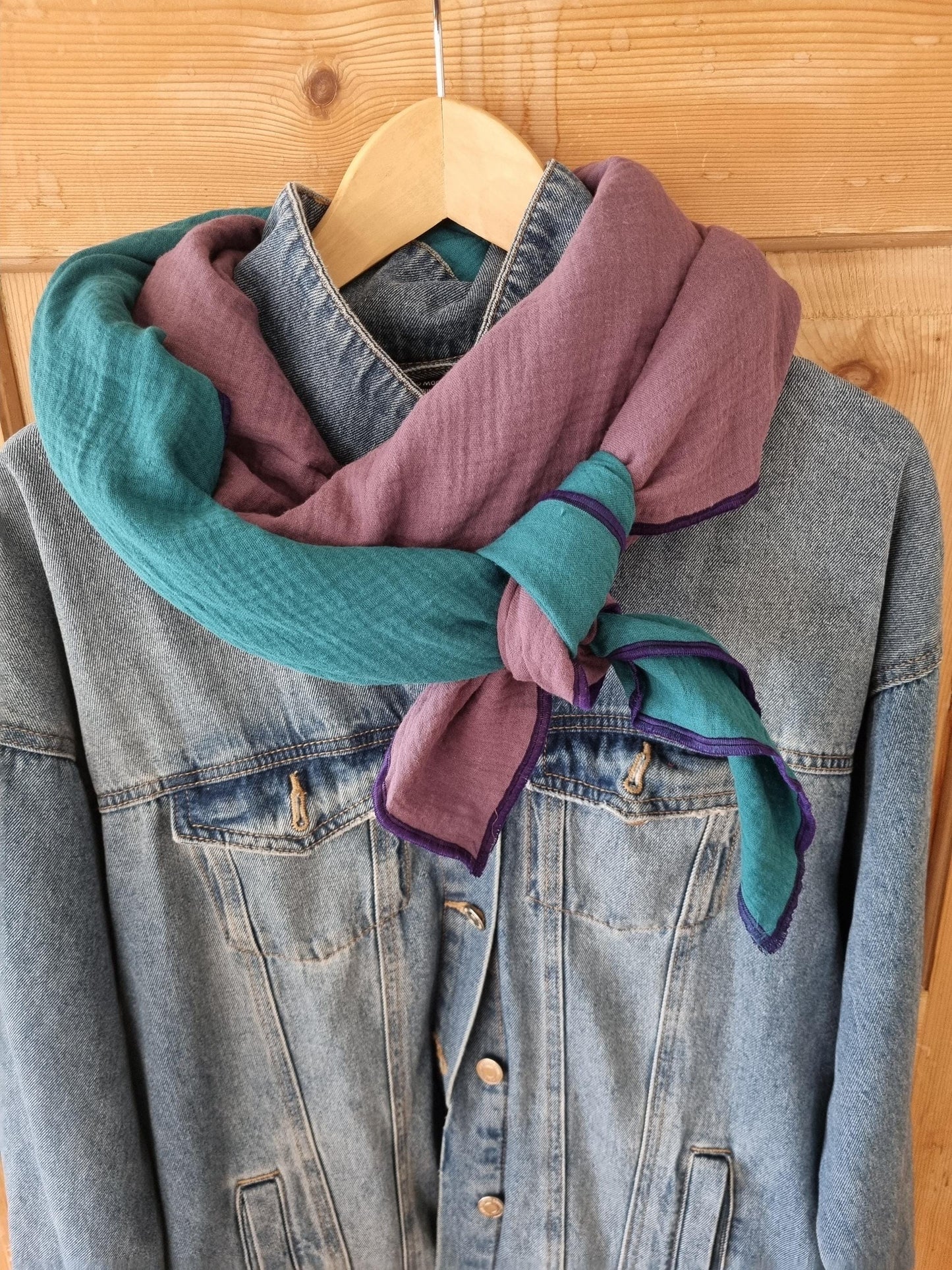 Violet Petrol Cotton Stole Scarf Cozy 2 tone Wrap Versatile Shawl for Travel Boho Fashion Accessory - perfect Gift for her Christmas gift