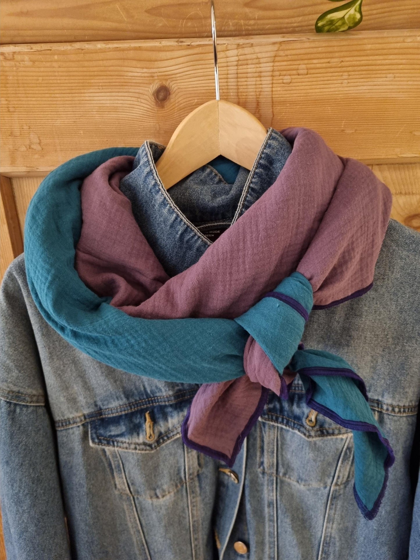 Violet Petrol Cotton Stole Scarf Cozy 2 tone Wrap Versatile Shawl for Travel Boho Fashion Accessory - perfect Gift for her Christmas gift