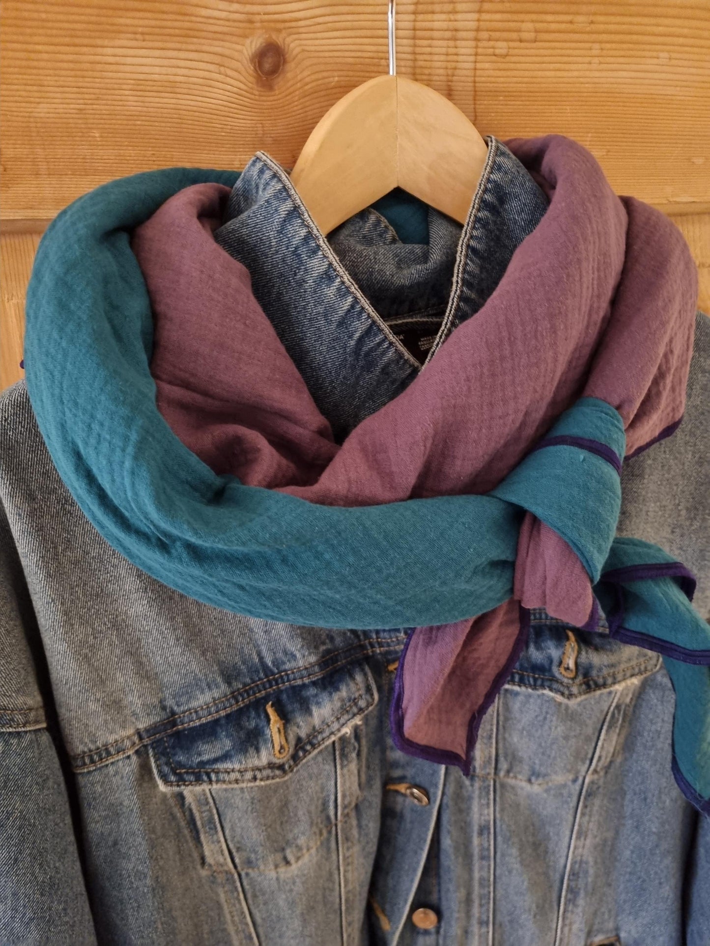 Violet Petrol Cotton Stole Scarf Cozy 2 tone Wrap Versatile Shawl for Travel Boho Fashion Accessory - perfect Gift for her Christmas gift