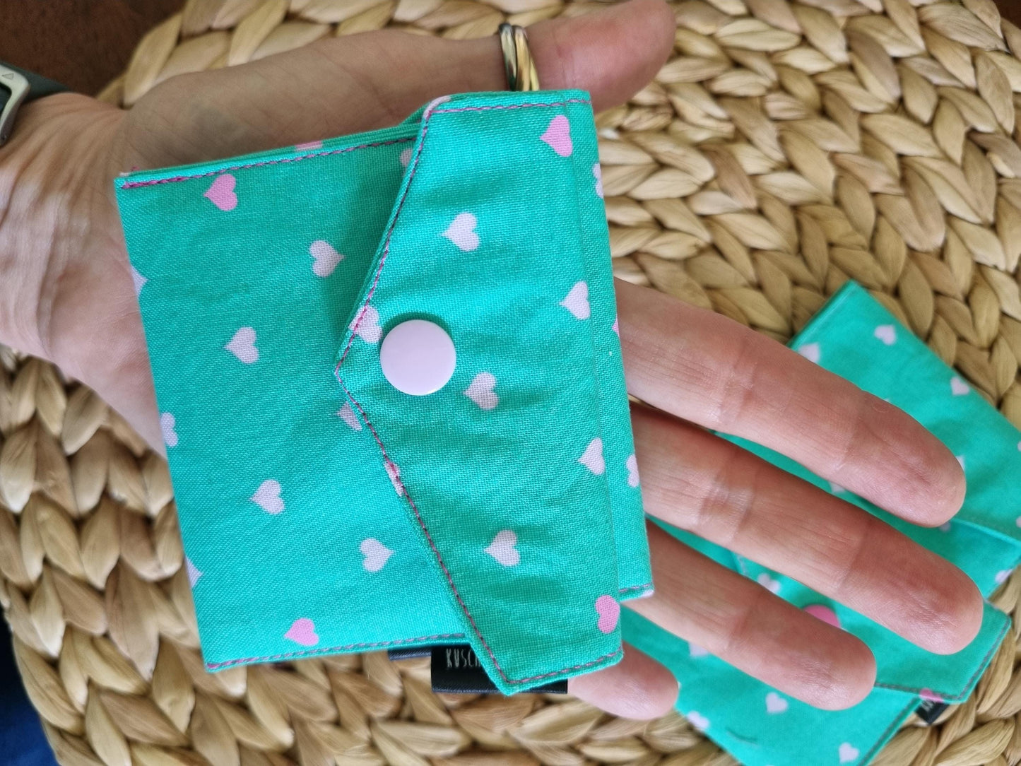 small pouch card holder tampon holder pouch storage for jewelry perfect little pouch green hearts wrapping gift card christmas gift for her
