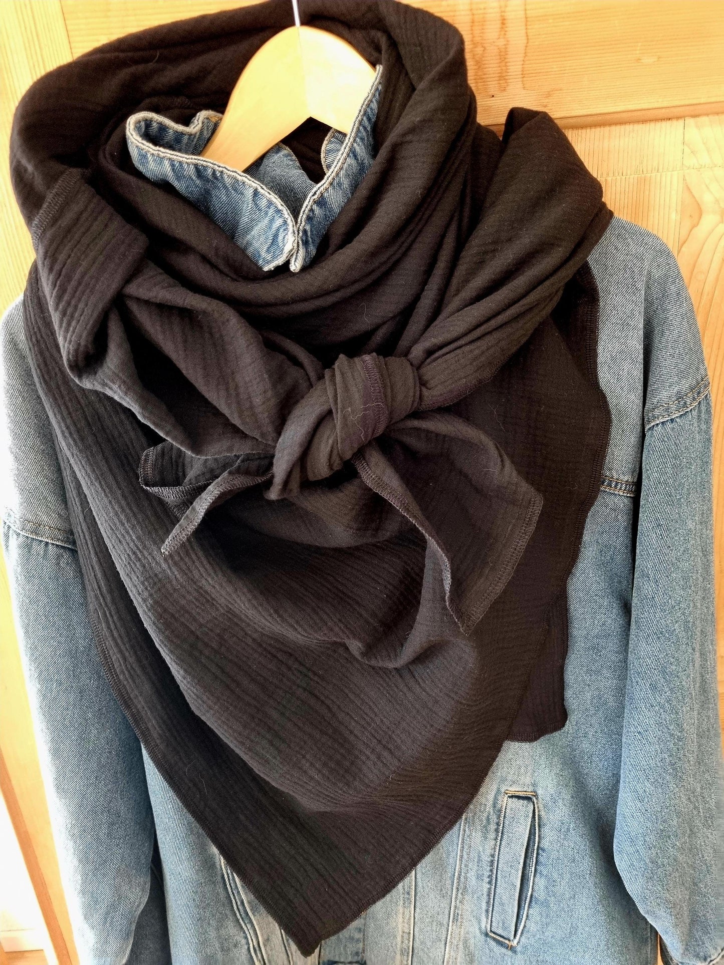 XXXL Black organic Cotton Stole Scarf - Cozy black Wrap - Versatile Shawl for Travel - Boho Fashion Accessory - perfect Gift