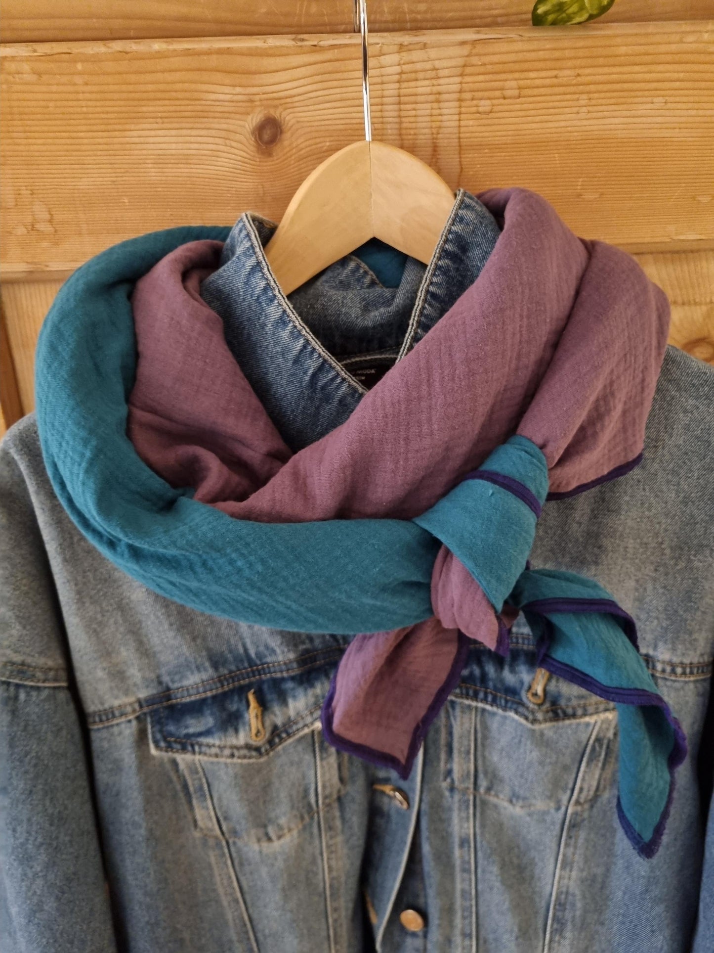 Violet Petrol Cotton Stole Scarf Cozy 2 tone Wrap Versatile Shawl for Travel Boho Fashion Accessory - perfect Gift for her Christmas gift