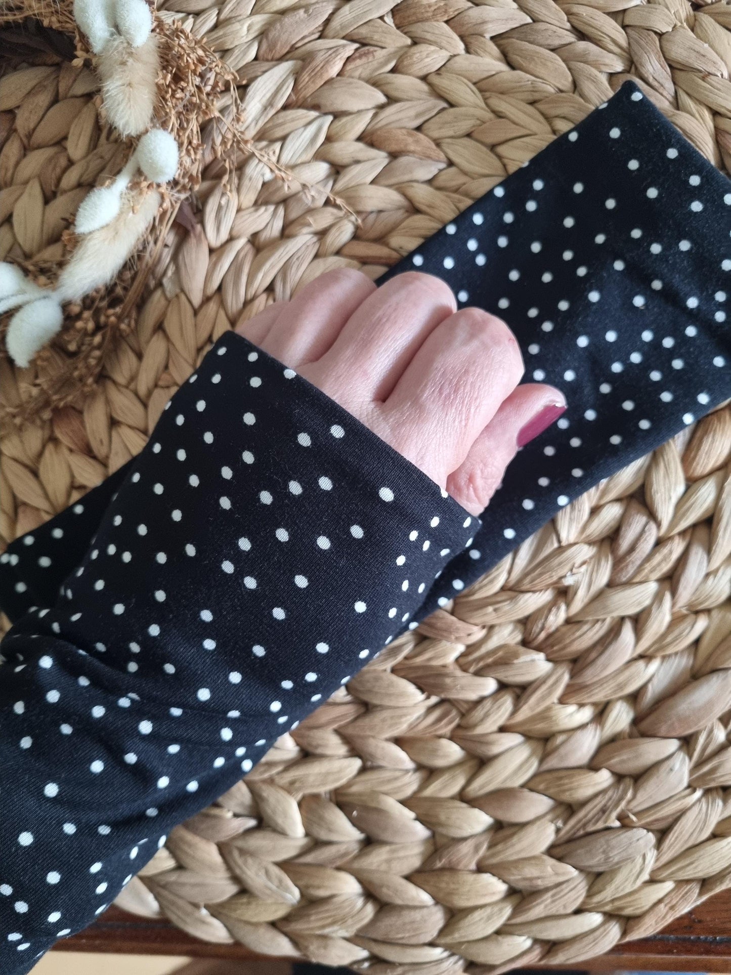 Stylish cozy wristwarmers for adults organic cotton wrist warmers dotted print wristwarmers no more cold hands organic cotton skandi style