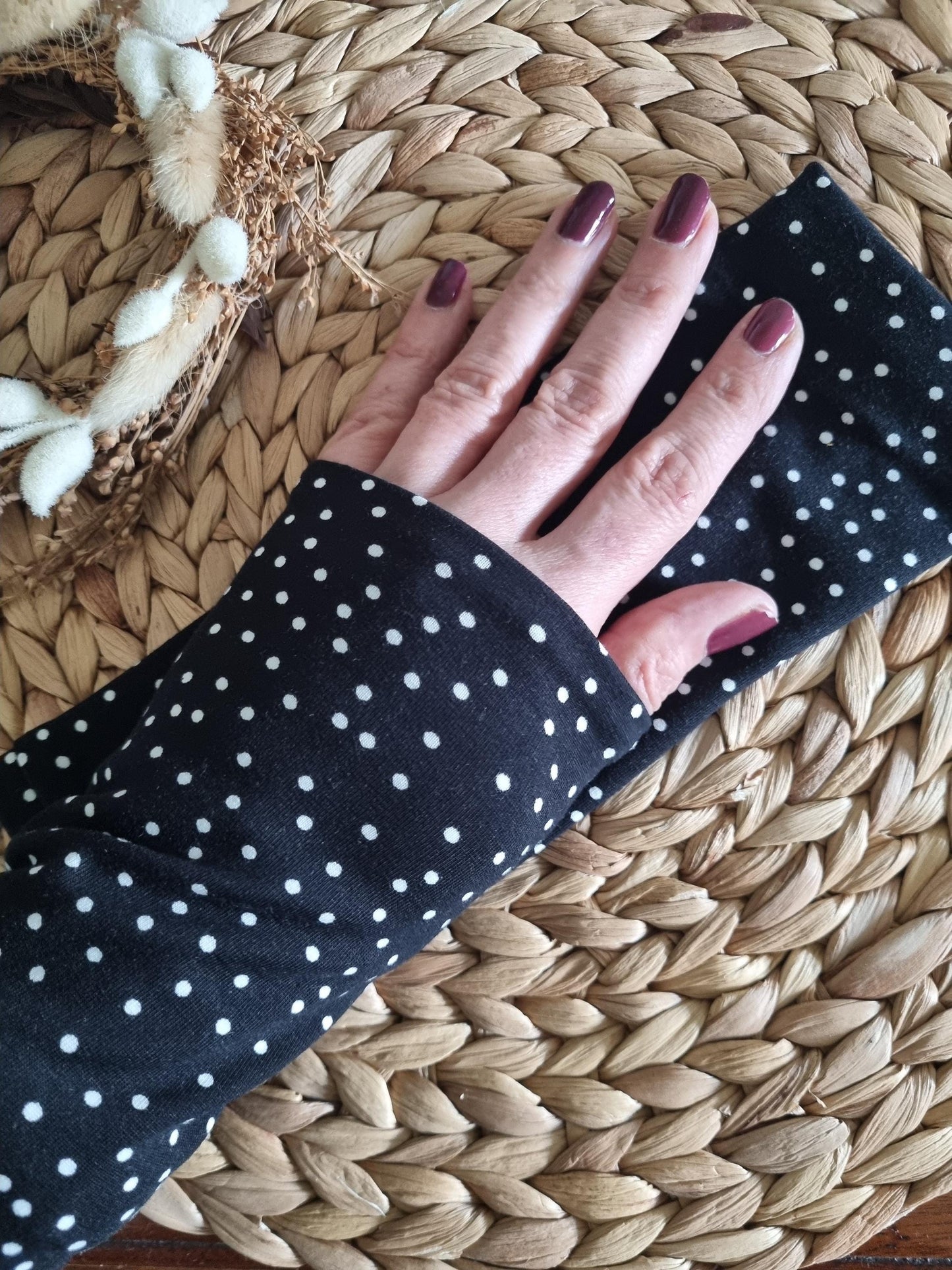 Stylish cozy wristwarmers for adults organic cotton wrist warmers dotted print wristwarmers no more cold hands organic cotton skandi style