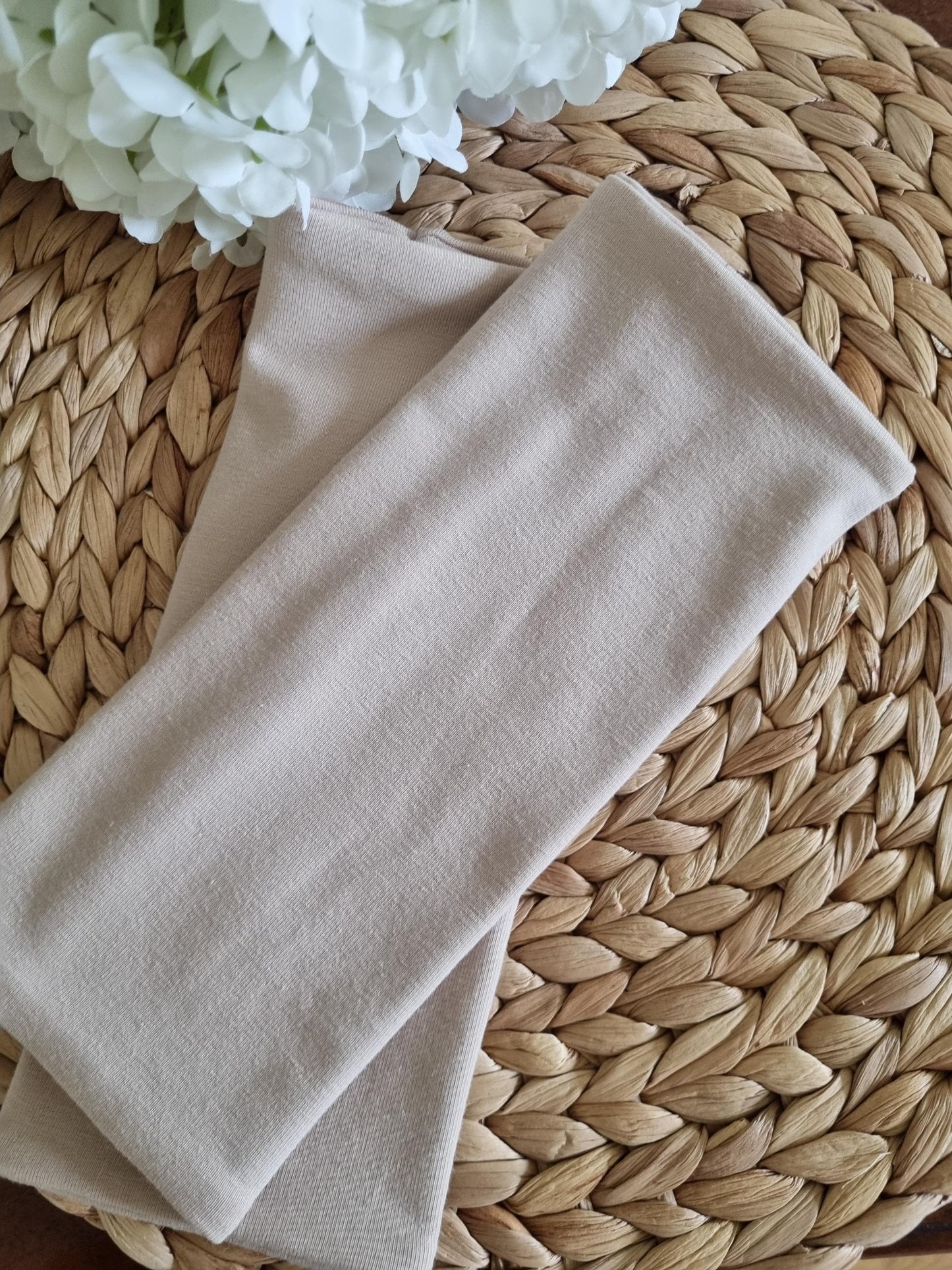 Stylish cozy wristwarmers for adults organic cotton wrist warmers organic jersey beige neutral coloured for adults one size fits all
