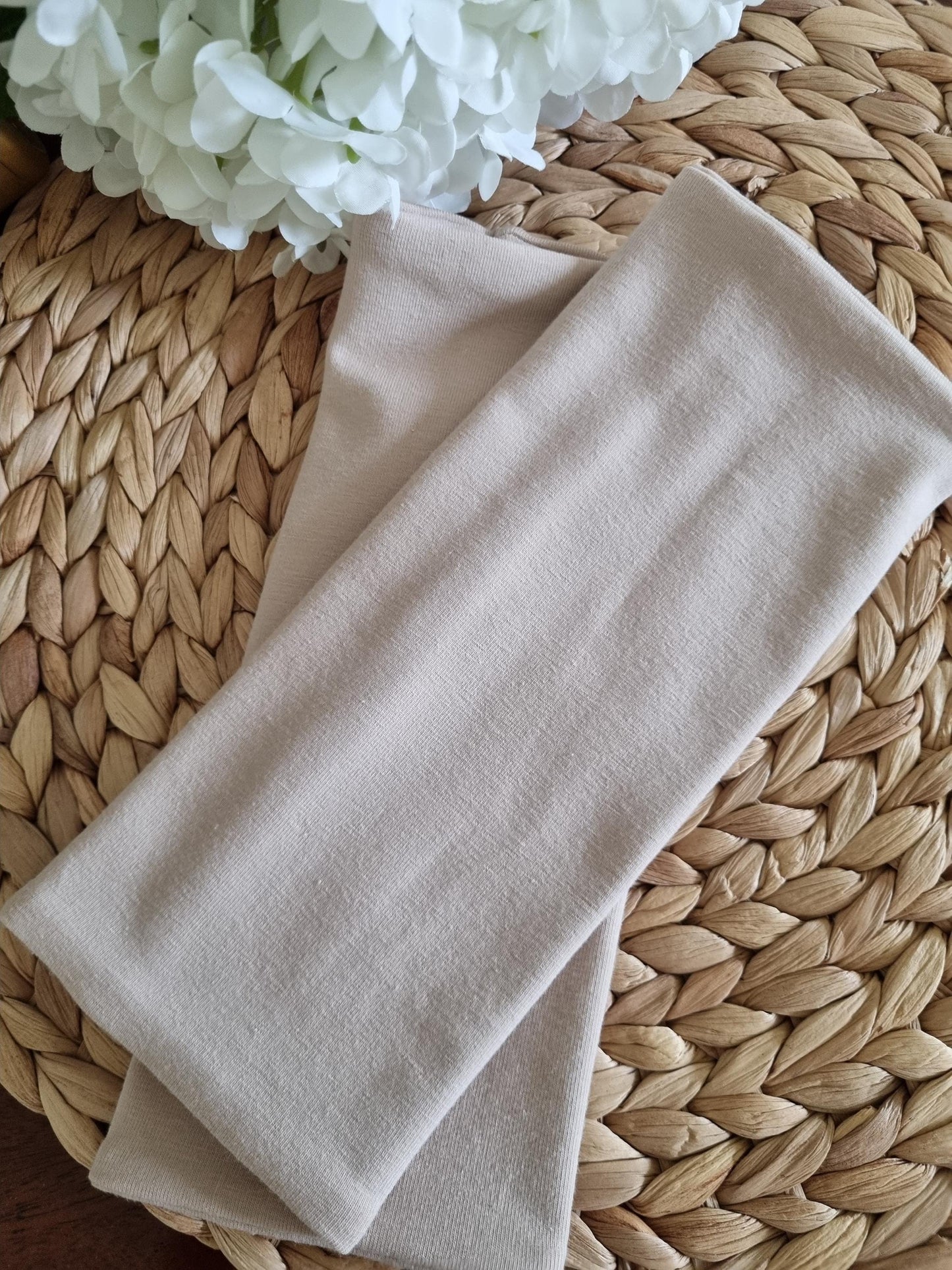Stylish cozy wristwarmers for adults organic cotton wrist warmers organic jersey beige neutral coloured for adults one size fits all