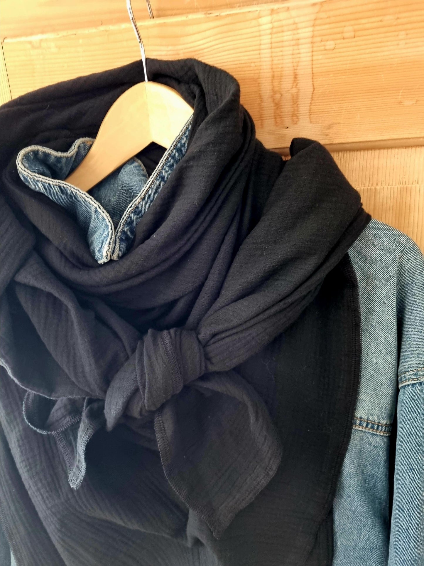 XXXL Black organic Cotton Stole Scarf - Cozy black Wrap - Versatile Shawl for Travel - Boho Fashion Accessory - perfect Gift