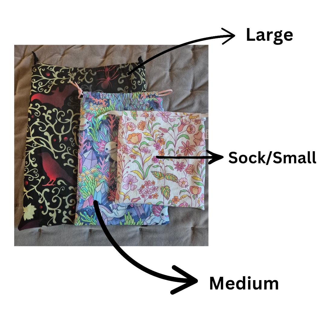 Black cat in yarn Print project Bag -3 Sizes- for knitting or crochet perfect gift for any crafter knitter crocheter handmade valentine gift