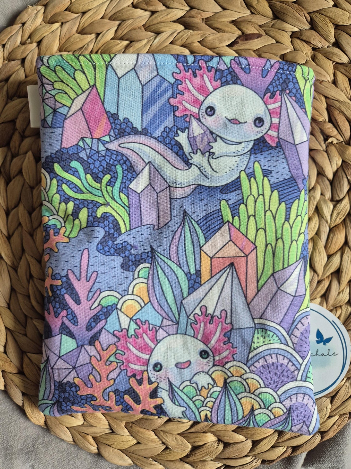 Axolotl Fantasy Book Cover Kindle Kobo - 3 Sizes - Handmade Protective Sleeve Books - Fantasy Reader Gift - Axolotl Lover's Gift Kawaii