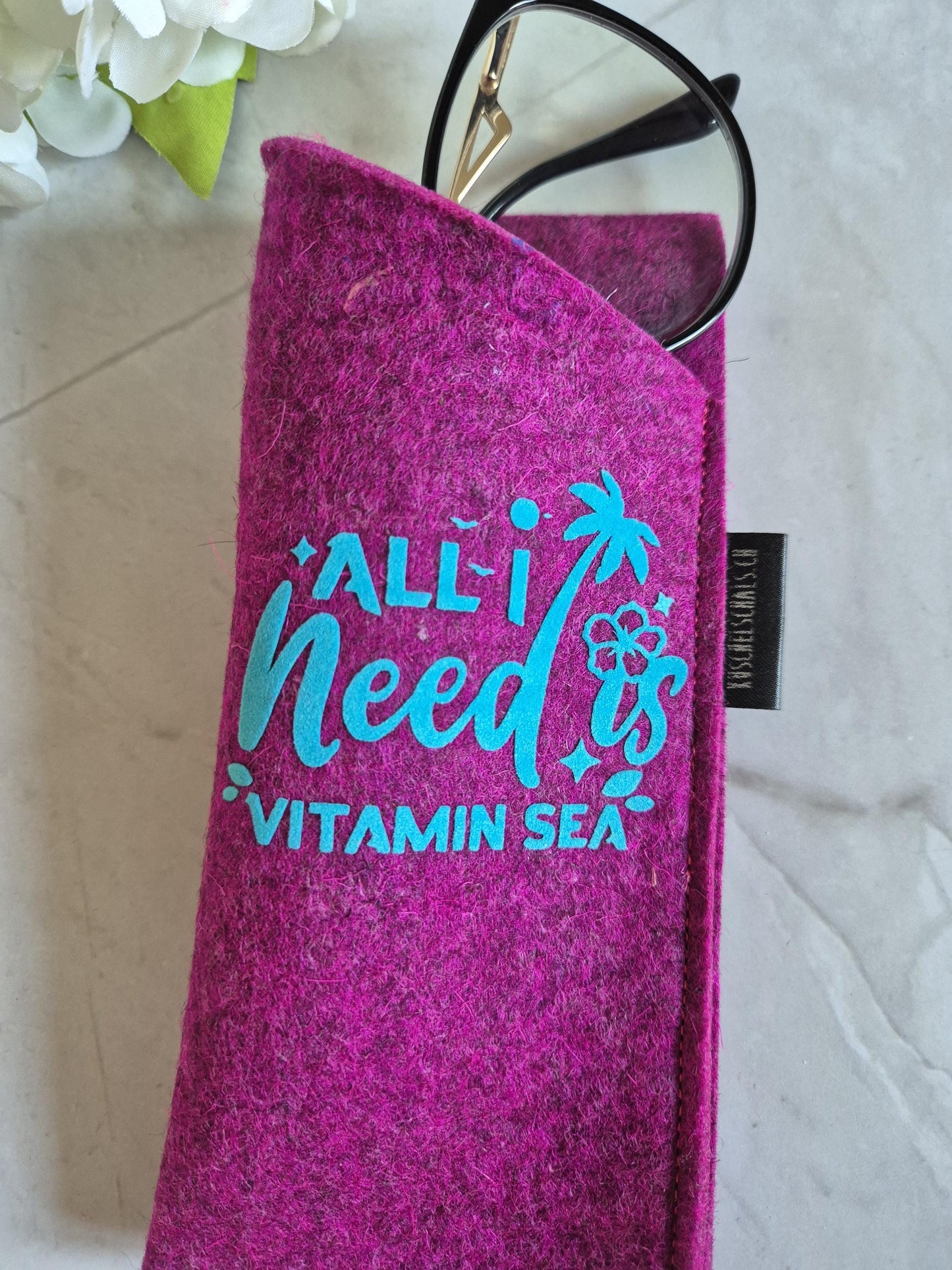 Handmade Felt Glasses Case Sea Summer Sand pink turquoise Eyewear Storage Pouch Soft & Lightweight Eyewear Protector Last minute gift