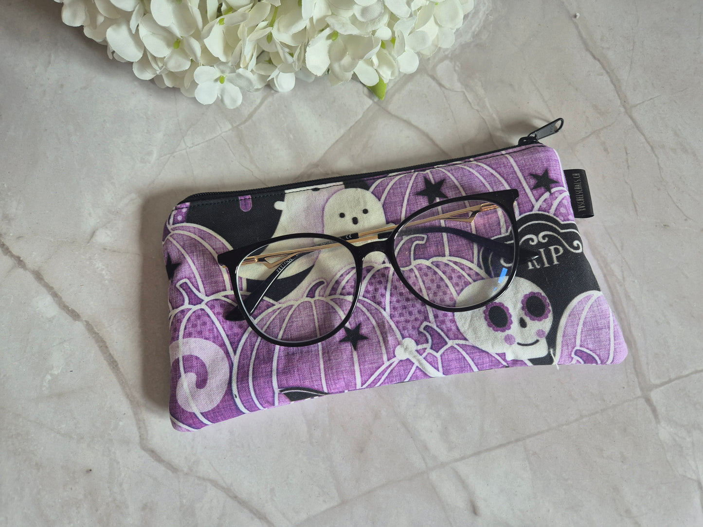 Stiftemäppchen Stifteetui gothic violett katze Kürbis Herbst Halloween (12x20cm) Aufbewahrung von Kugelschreibern, Häkelnnadeln, Schere