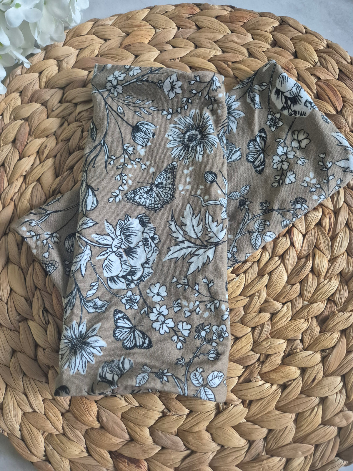 Reversible Blümchen Apricot Pulswärmer Armstulpen fingerlose Handschuhe für Erwachsene aus BioBaumwolljersey