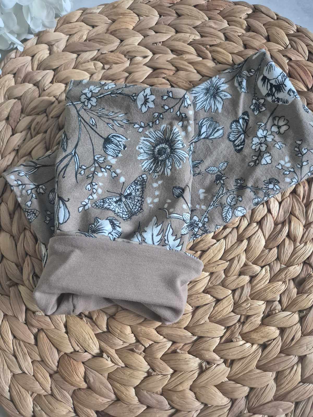 Reversible Blümchen Apricot Pulswärmer Armstulpen fingerlose Handschuhe für Erwachsene aus BioBaumwolljersey