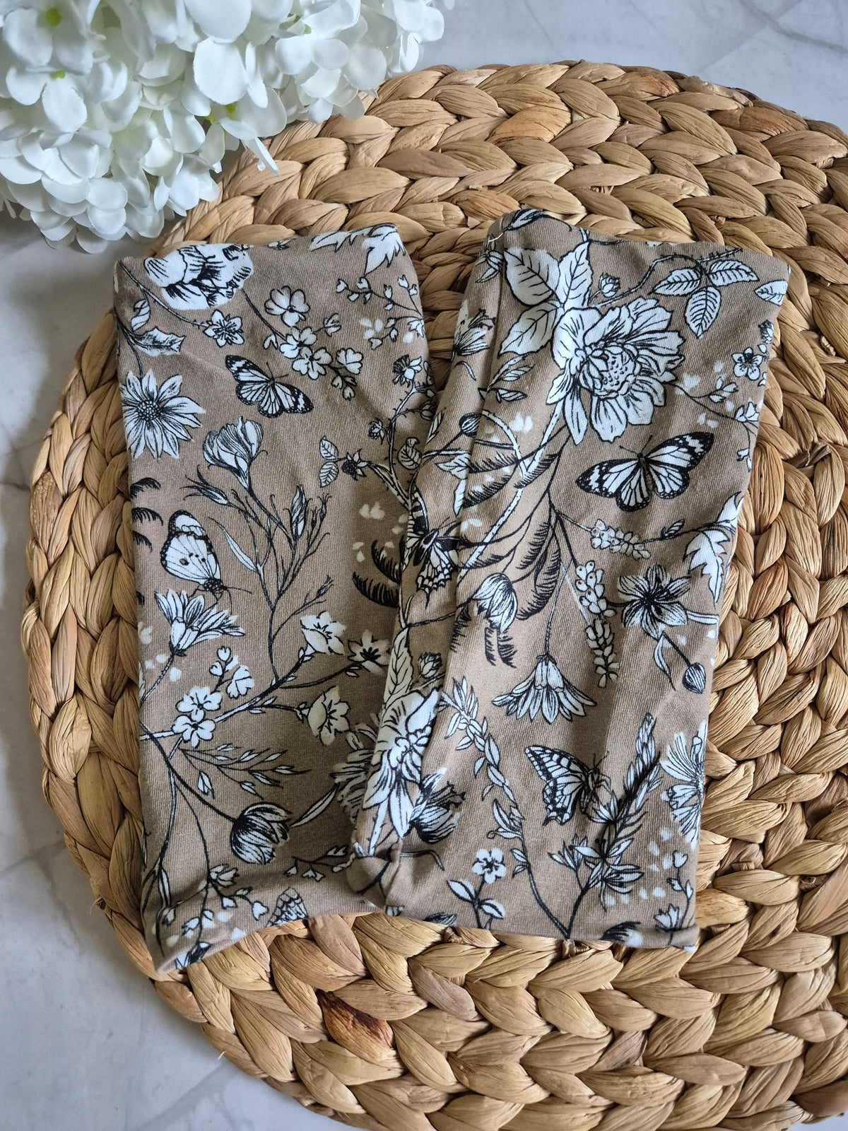 Reversible Blümchen Apricot Pulswärmer Armstulpen fingerlose Handschuhe für Erwachsene aus BioBaumwolljersey