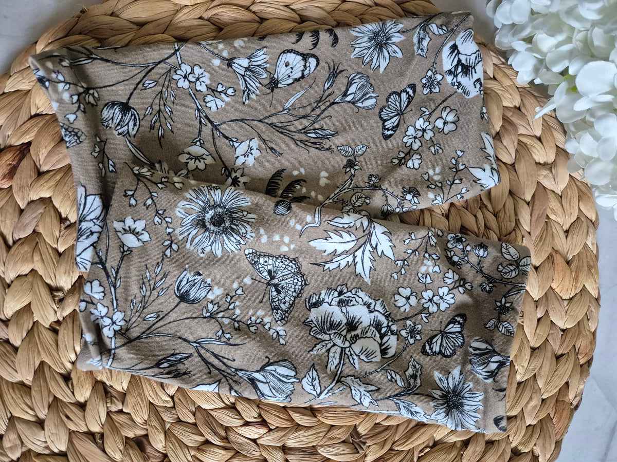 Reversible Blümchen Apricot Pulswärmer Armstulpen fingerlose Handschuhe für Erwachsene aus BioBaumwolljersey