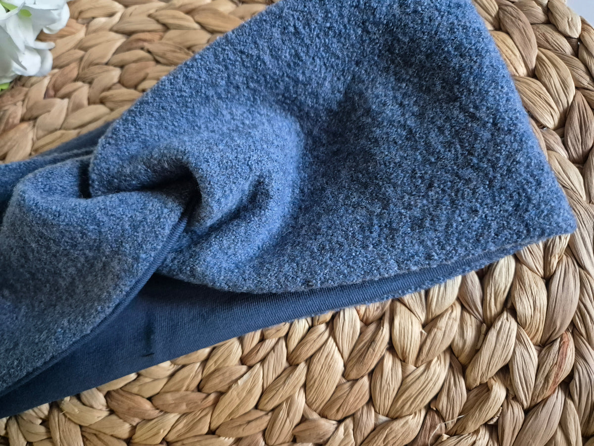 Merino Wollwalk Stirnband mit Futter aus BioBaumwolljersey - Blau, Schoko und Anthrazit