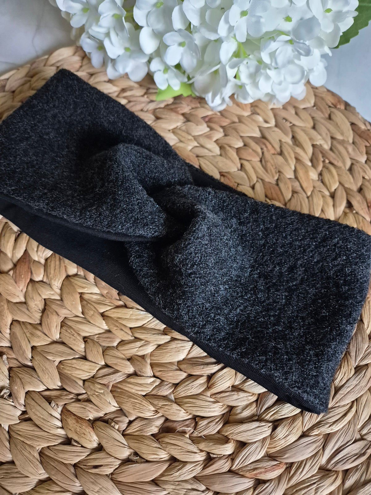 Merino Wollwalk Stirnband mit Futter aus BioBaumwolljersey - Blau, Schoko und Anthrazit