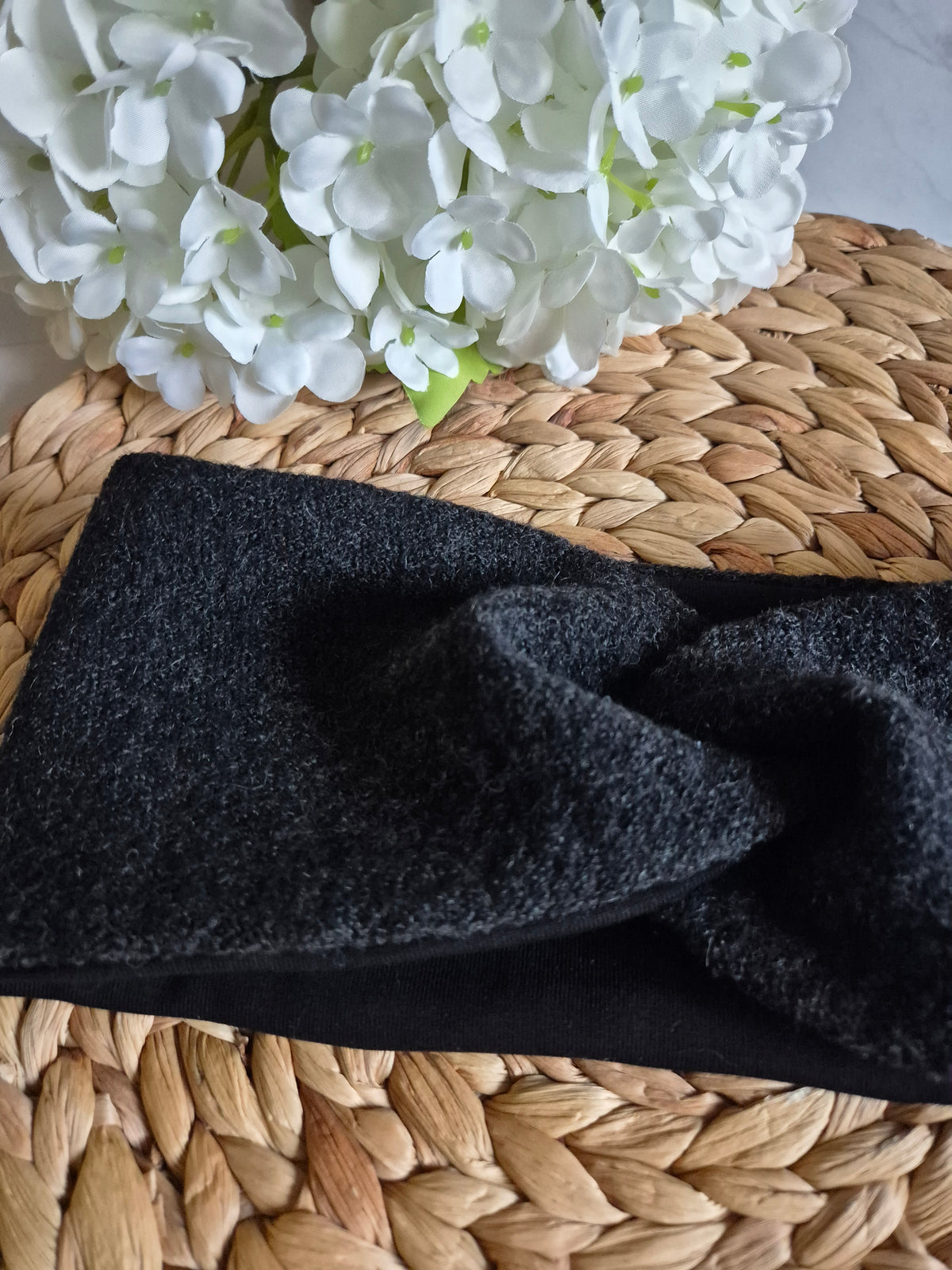 Merino Wollwalk Stirnband mit Futter aus BioBaumwolljersey - Blau, Schoko und Anthrazit