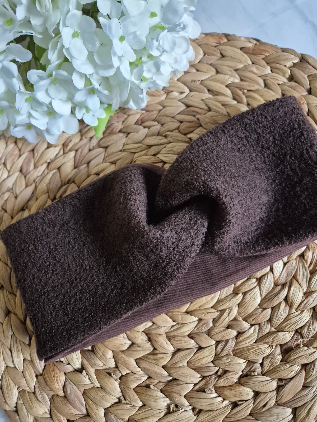 Merino Wollwalk Stirnband mit Futter aus BioBaumwolljersey - Blau, Schoko und Anthrazit