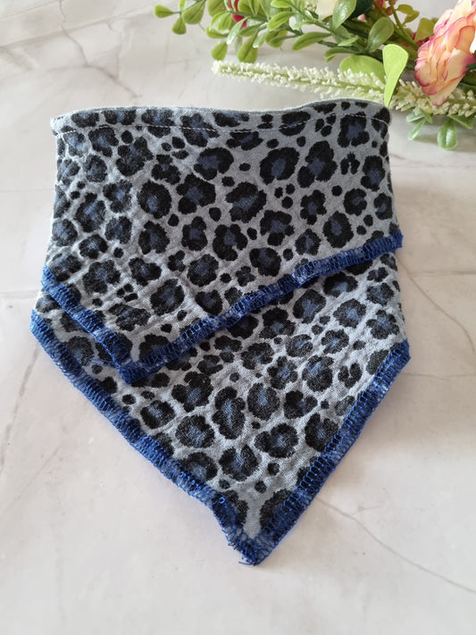 Organic Cotton Baby Scarf Jersey Bandana | Blue leo print Baby Bandana | Soft and Washable Newborn Scarf | perfect Baby Gift
