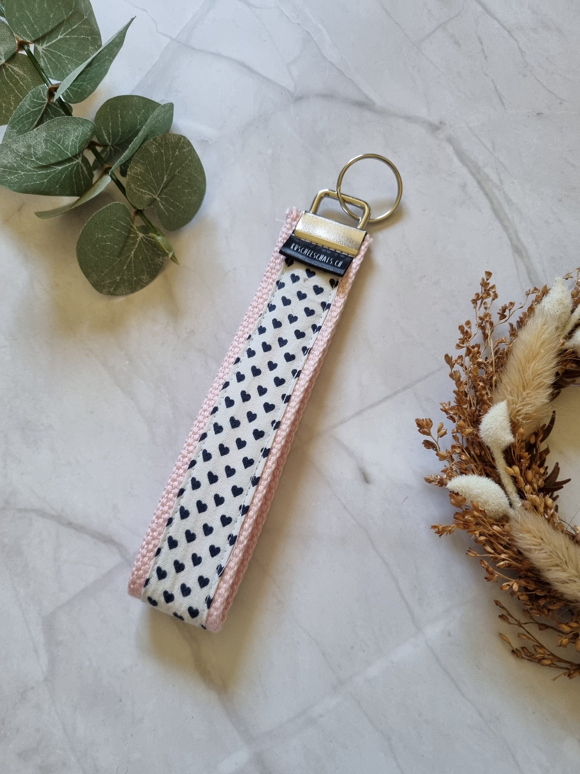 key chain wristlet hearts soft pink fabric cotton key holder ring key holder baby pink hearts gift for her valentines gift