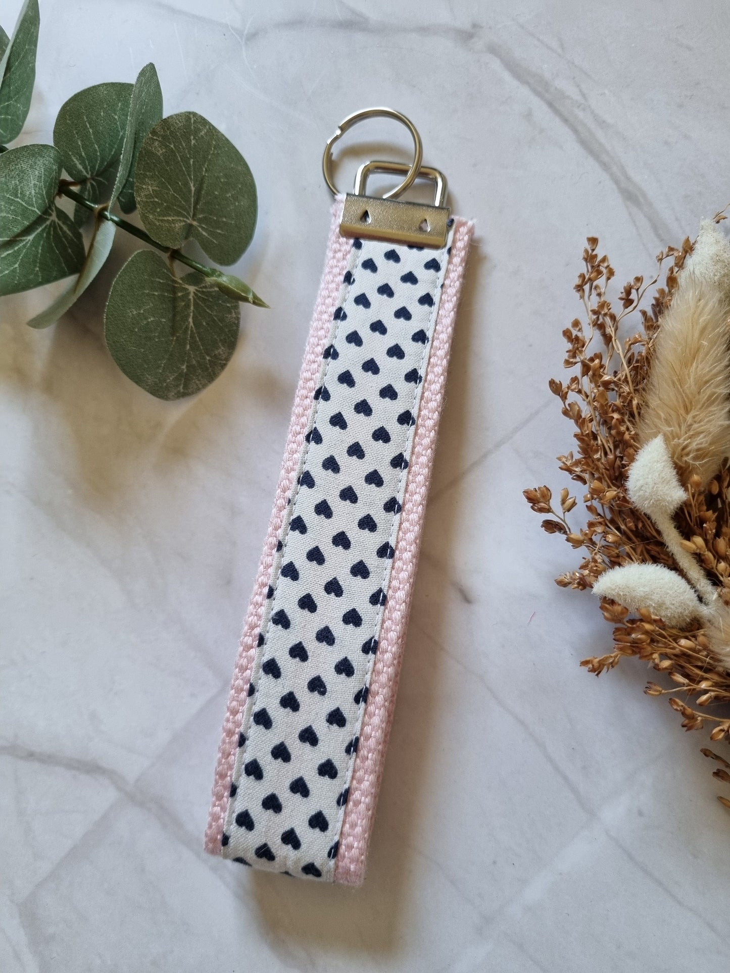 key chain wristlet hearts soft pink fabric cotton key holder ring key holder baby pink hearts gift for her valentines gift