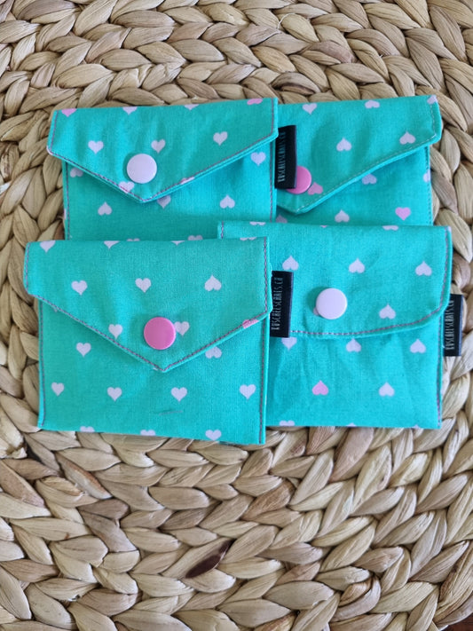 small pouch card holder tampon holder pouch storage for jewelry perfect little pouch green hearts wrapping gift card christmas gift for her