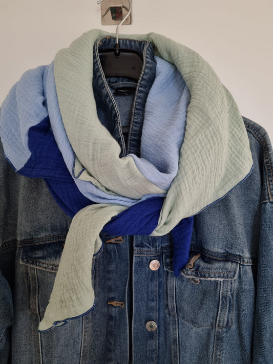 Blue Cotton Stole Scarf - Cozy blue green Print Wrap - Versatile Shawl for Travel - Boho Fashion Accessory - Ideal Gift