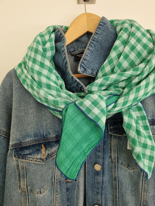 checked Cotton Stole Scarf - Cozy Reversible Print Wrap - Versatile Shawl for Travel - Boho Fashion Accessory - Ideal Gift for her - XXL