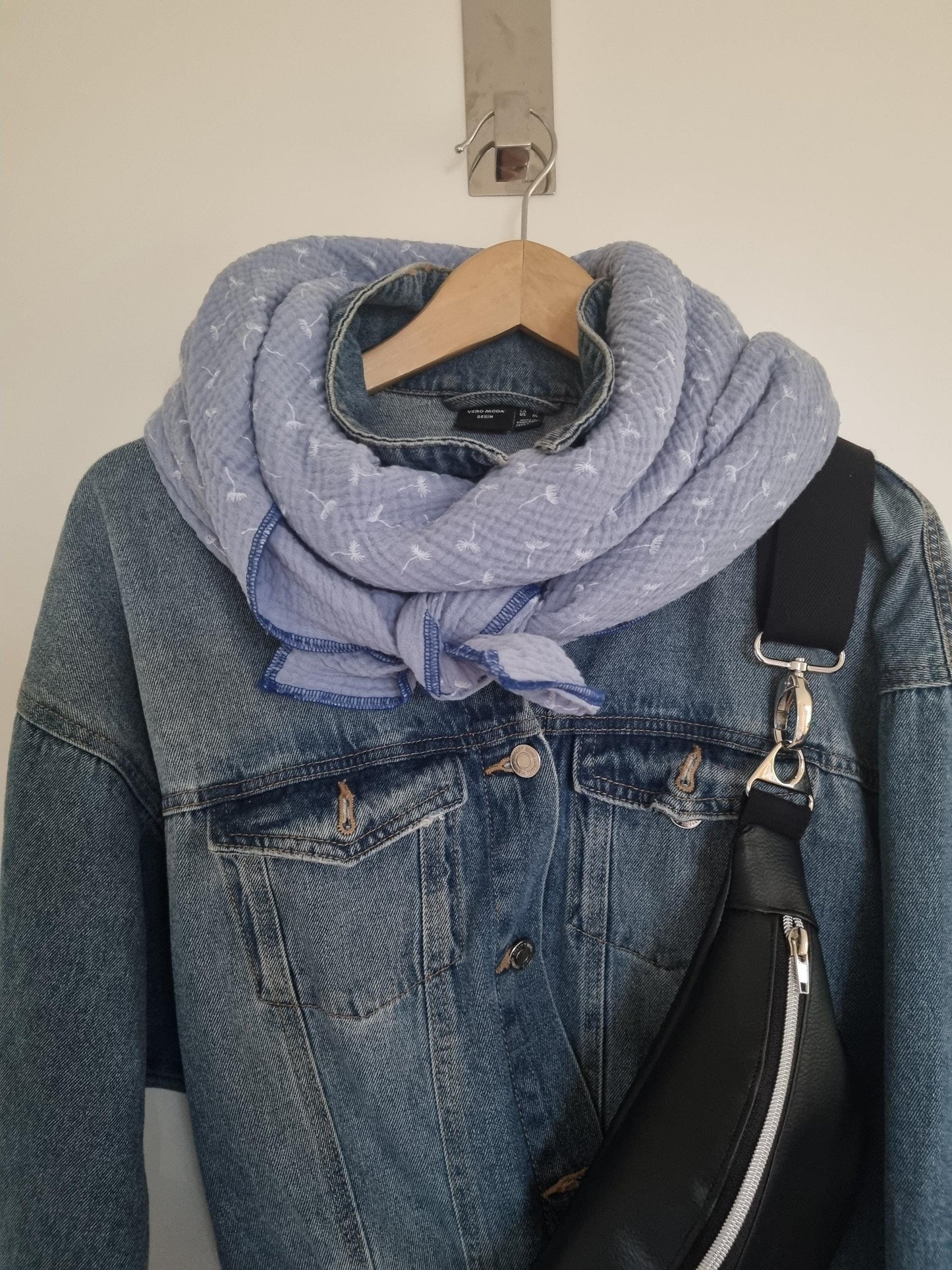 Light Blue Cotton Stole Scarf - Cozy blue Print Wrap - Versatile Shawl for Travel - Boho Fashion Accessory - Ideal Gift for her