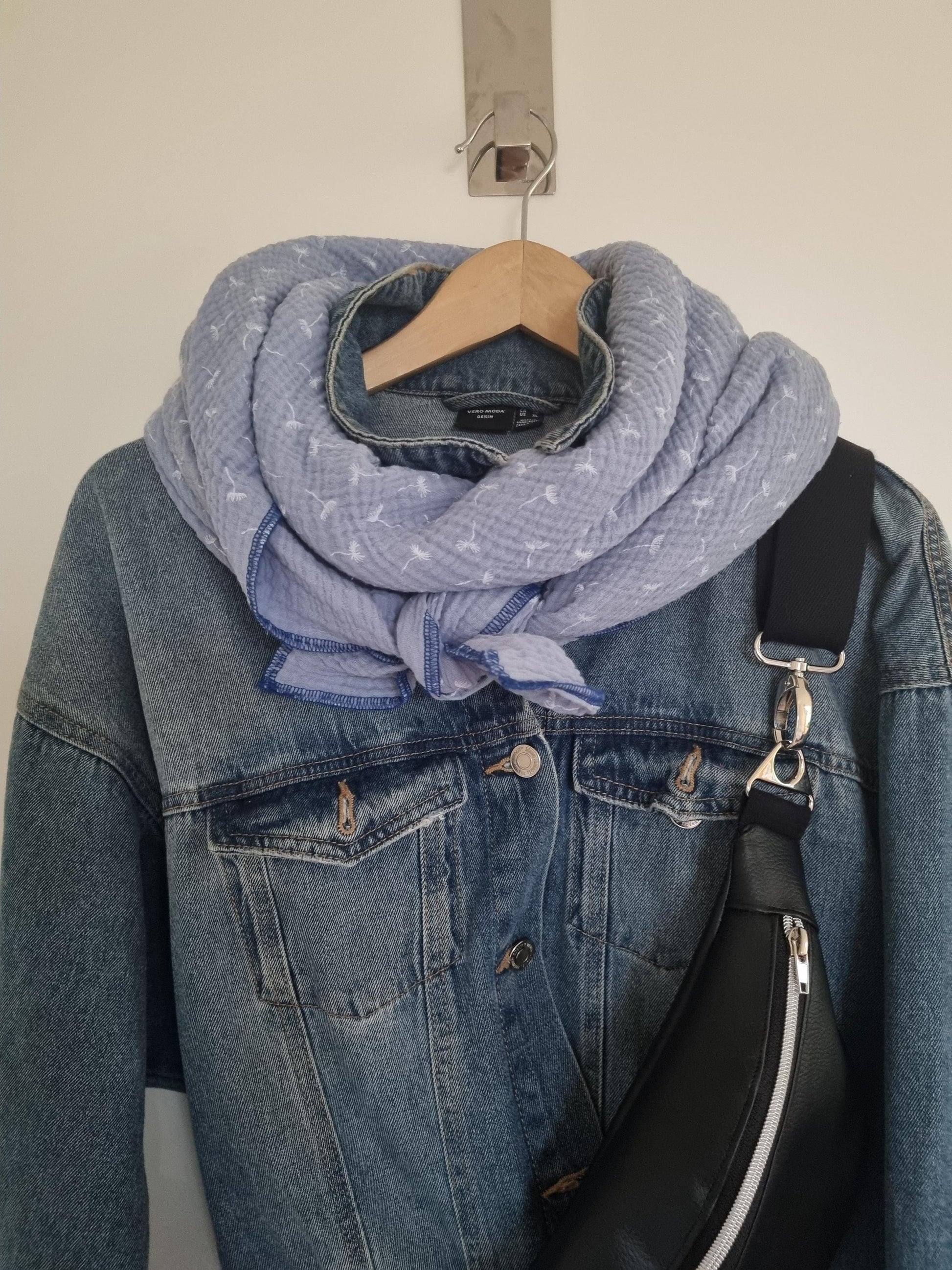 Light Blue Cotton Stole Scarf - Cozy blue Print Wrap - Versatile Shawl for Travel - Boho Fashion Accessory - Ideal Gift for her