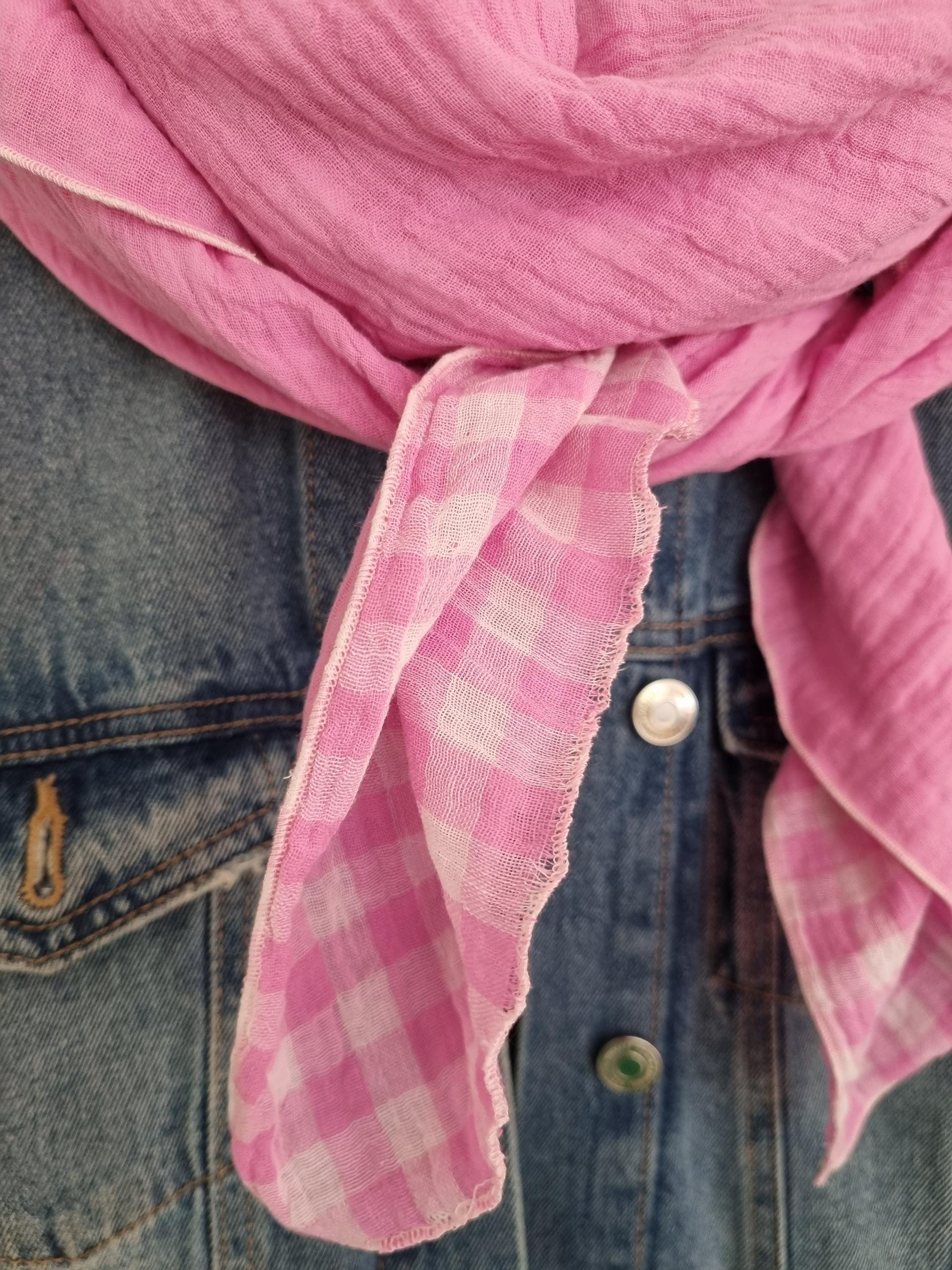 Reversible checked Cotton Stole Scarf - Cozy pink Wrap - Versatile Shawl for Travel - Boho Fashion Accessory - Ideal Gift for her - XXL
