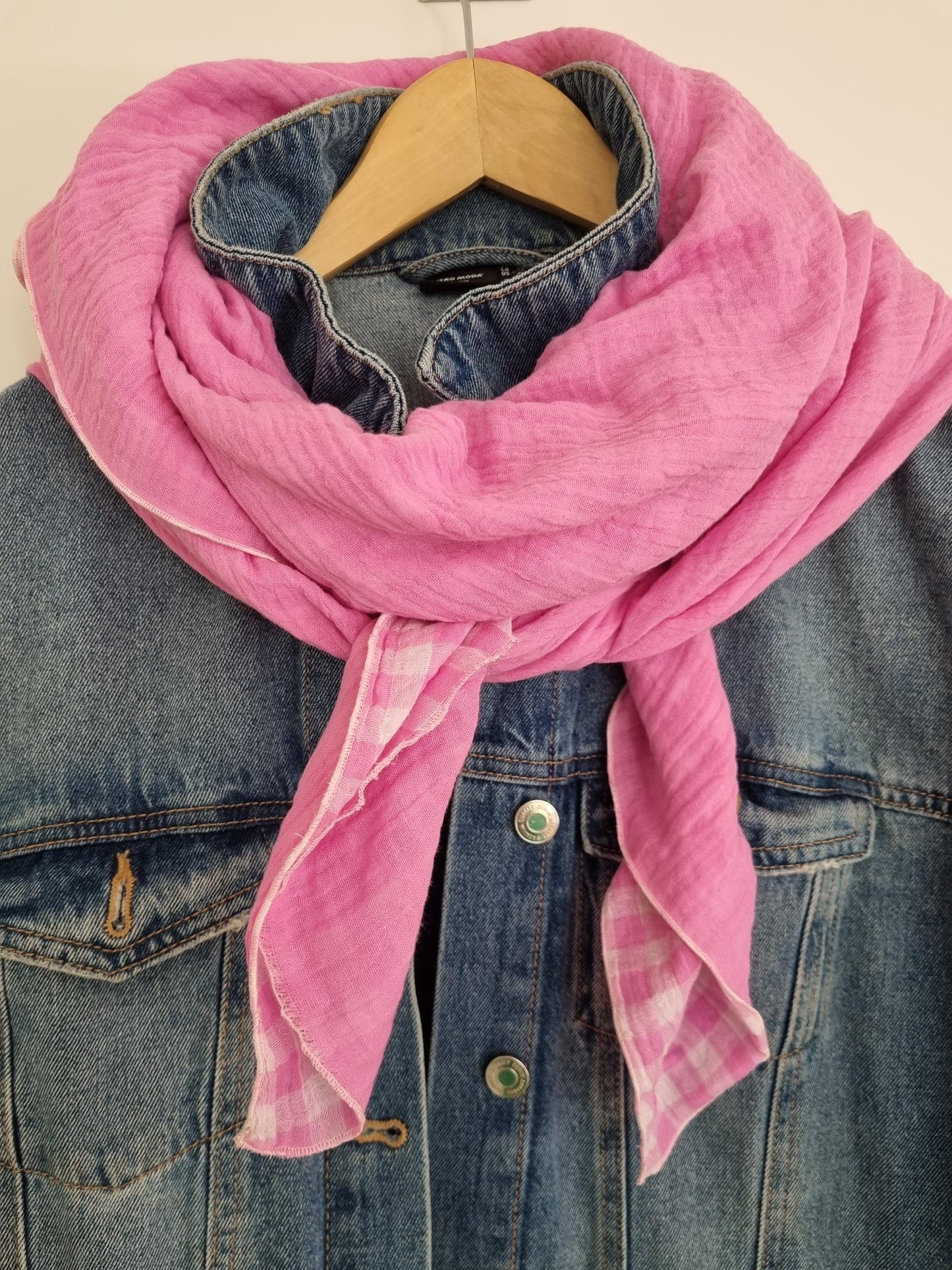 Reversible checked Cotton Stole Scarf - Cozy pink Wrap - Versatile Shawl for Travel - Boho Fashion Accessory - Ideal Gift for her - XXL