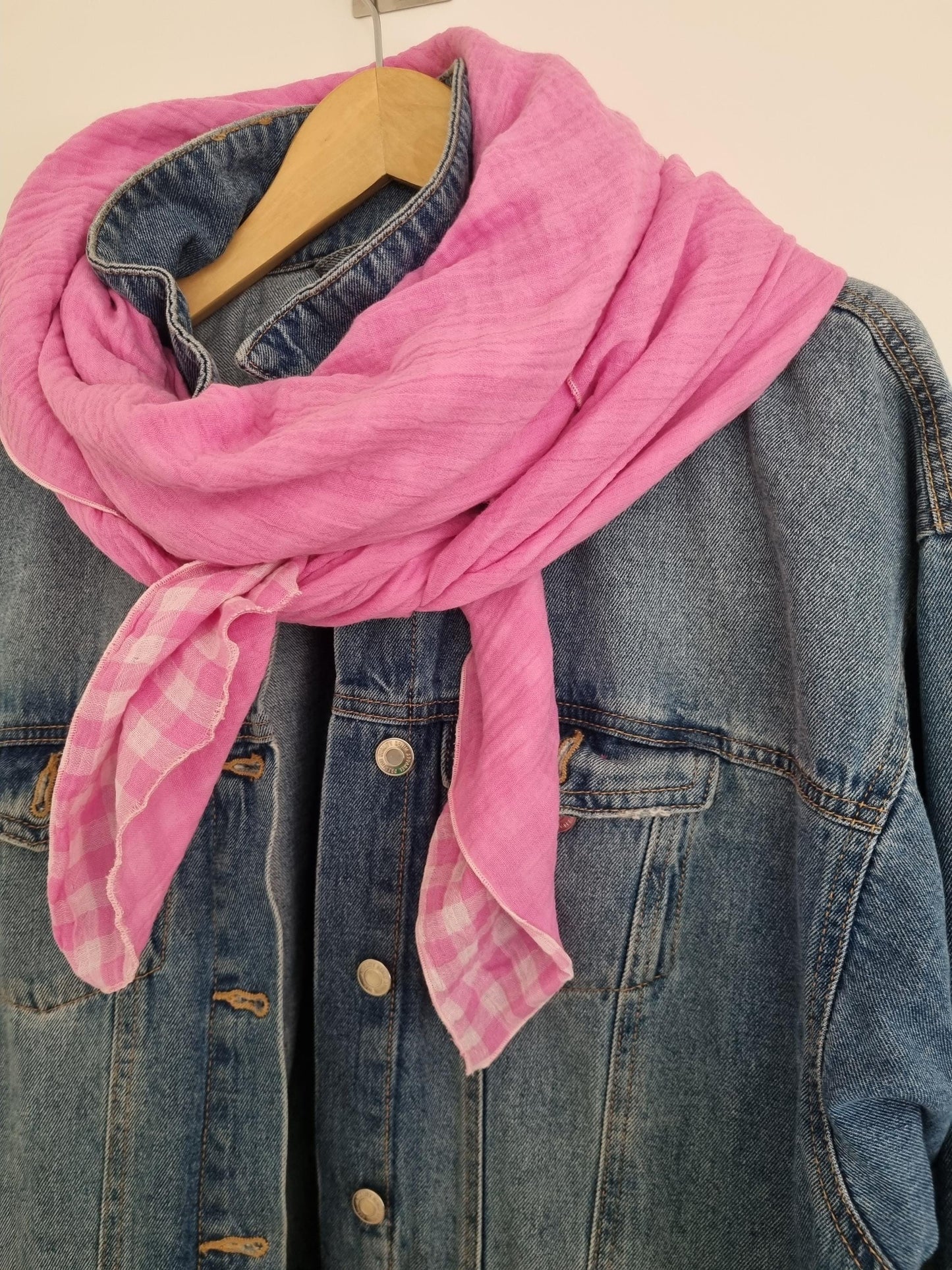 Reversible checked Cotton Stole Scarf - Cozy pink Wrap - Versatile Shawl for Travel - Boho Fashion Accessory - Ideal Gift for her - XXL