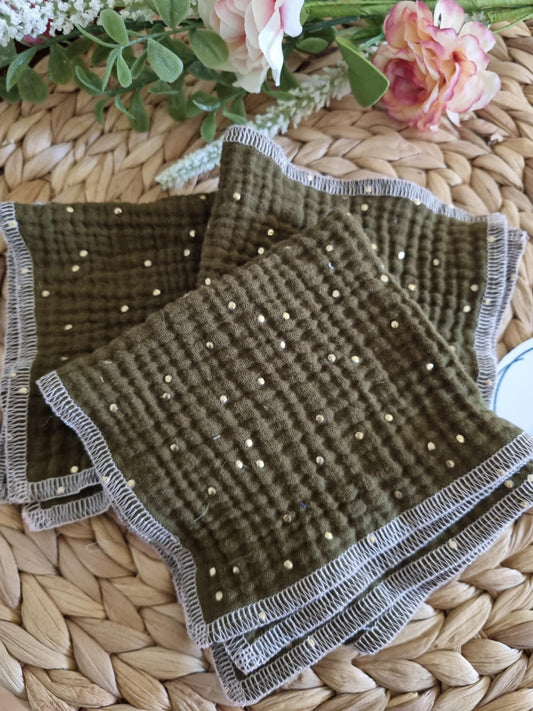 Handkerchief green fabric soft washable olive stylish ecofriendly sustainable reusable Musselin