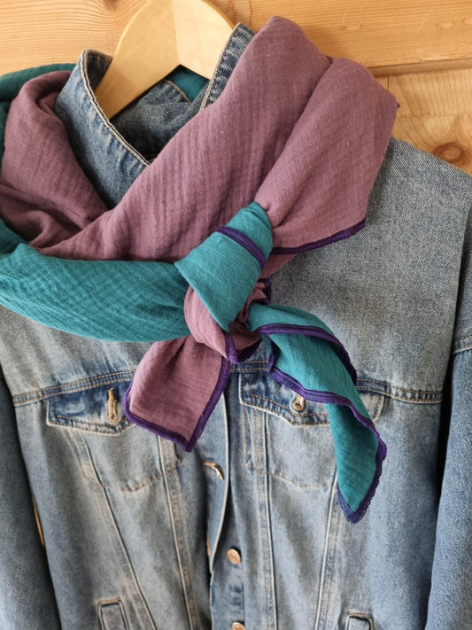 Violet Petrol Cotton Stole Scarf Cozy 2 tone Wrap Versatile Shawl for Travel Boho Fashion Accessory - perfect Gift for her Christmas gift
