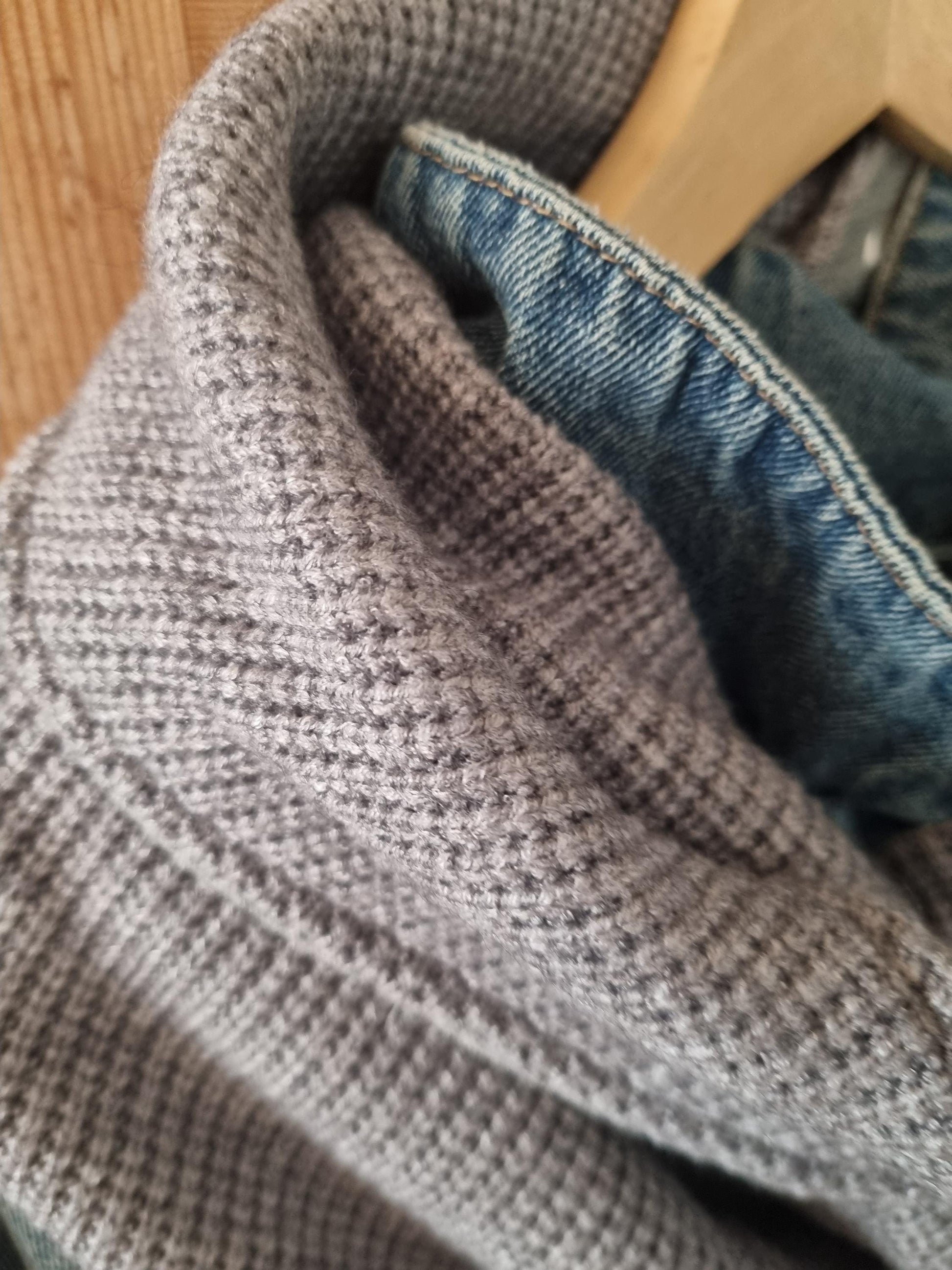 Knitted Grey Stole Scarf with 1 button - easy to style Wrap - Versatile Shawl - Boho Fashion Accessory - perfect winter scarf jersey lined