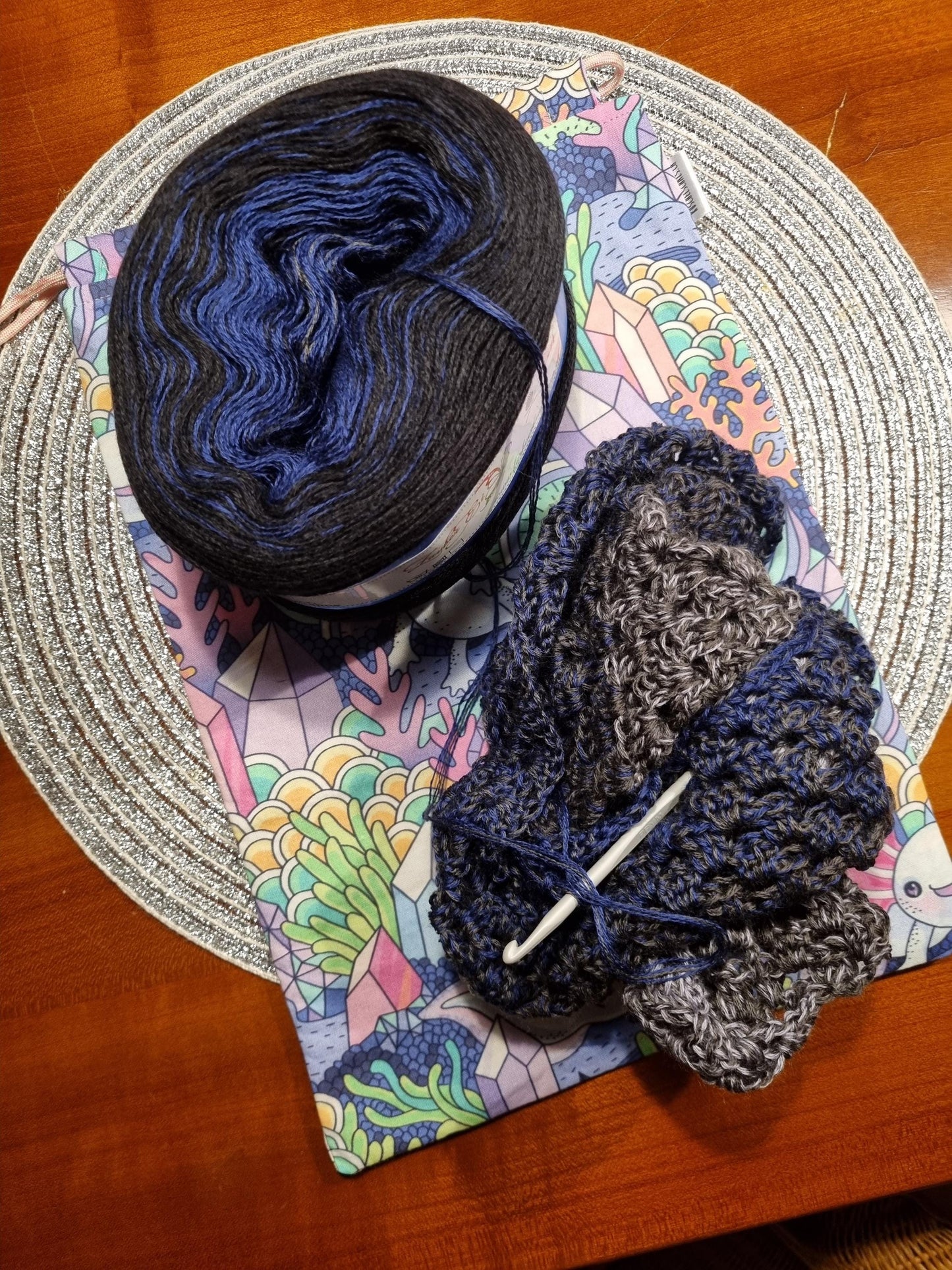 Fantasy Axelotl Print project Bag for knitting or crochet perfect gift for any crafter knitter crocheter cross stitch handmade