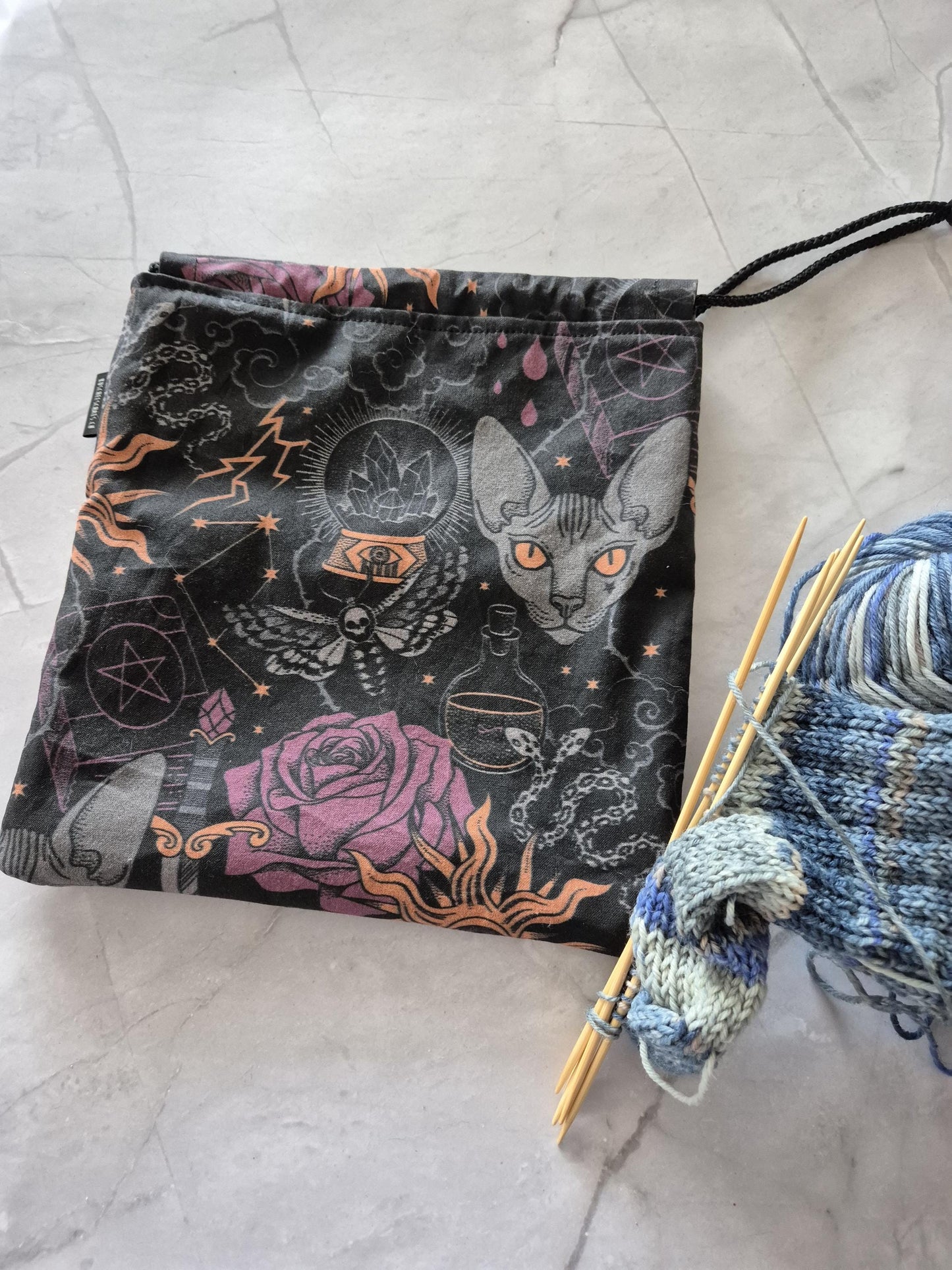 Fantasy mystical Print project Bag for knitting or crochet perfect gift for any crafter knitter crocheter cross stitch handmade