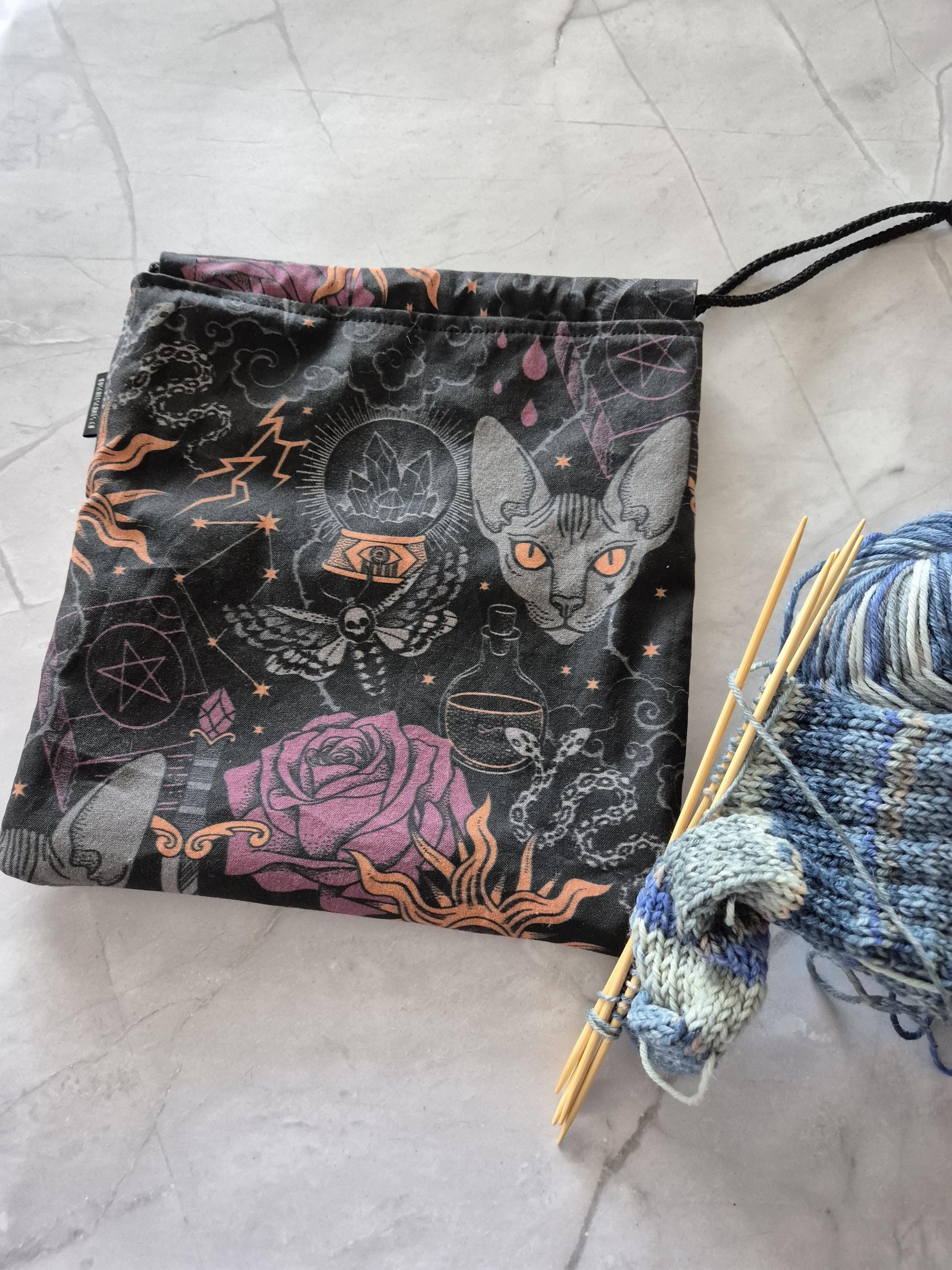 Fantasy mystical Print project Bag for knitting or crochet perfect gift for any crafter knitter crocheter cross stitch handmade