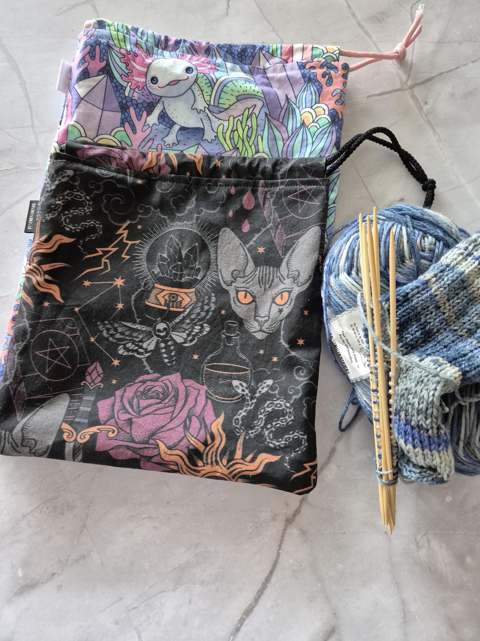 Fantasy mystical Print project Bag for knitting or crochet perfect gift for any crafter knitter crocheter cross stitch handmade