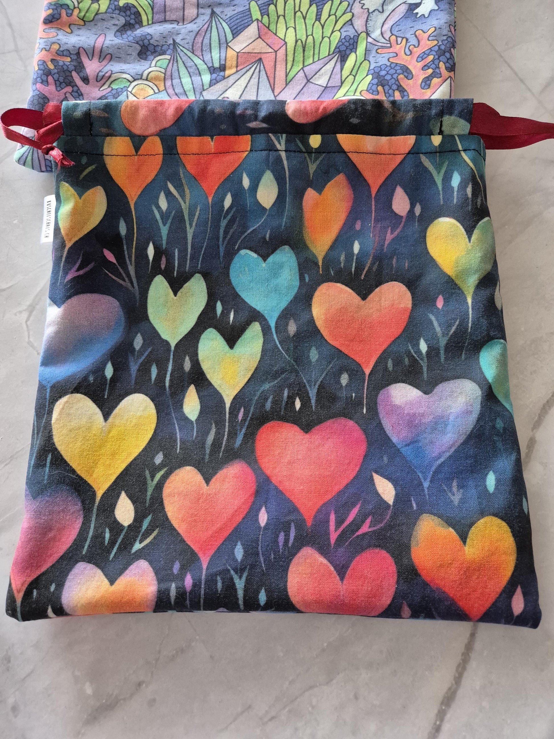 Fantasy heart Print project Bag for knitting or crochet perfect gift for any crafter knitter crocheter cross stitch handmade valentine gift