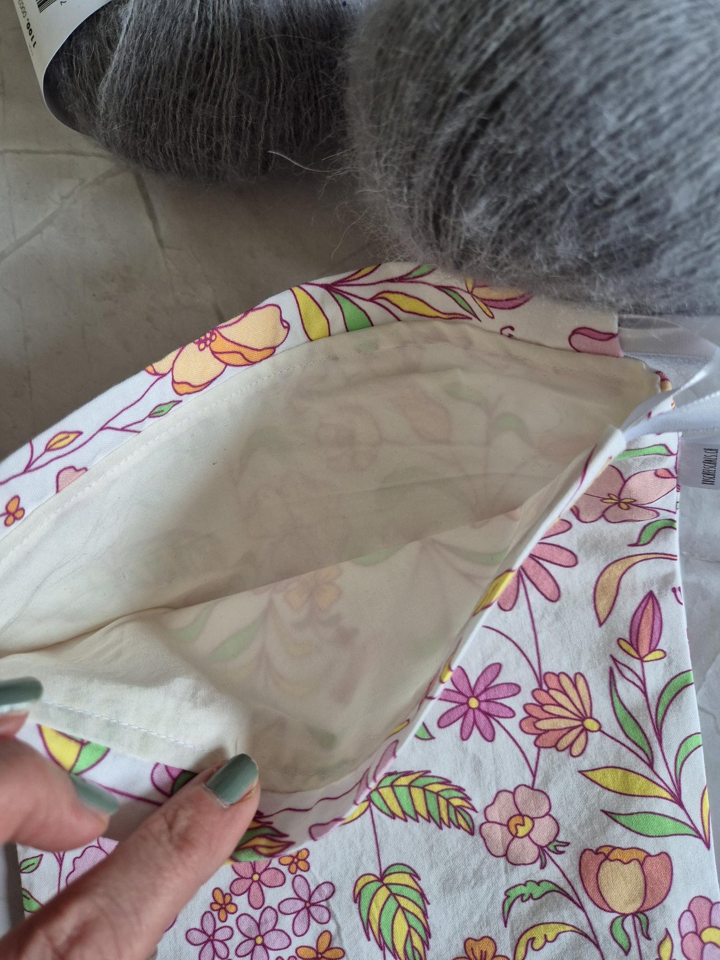 Spring Flower Print project Bag -3 Sizes - for knitting or crochet perfect gift for any crafter knitter crocheter handmade valentine gift