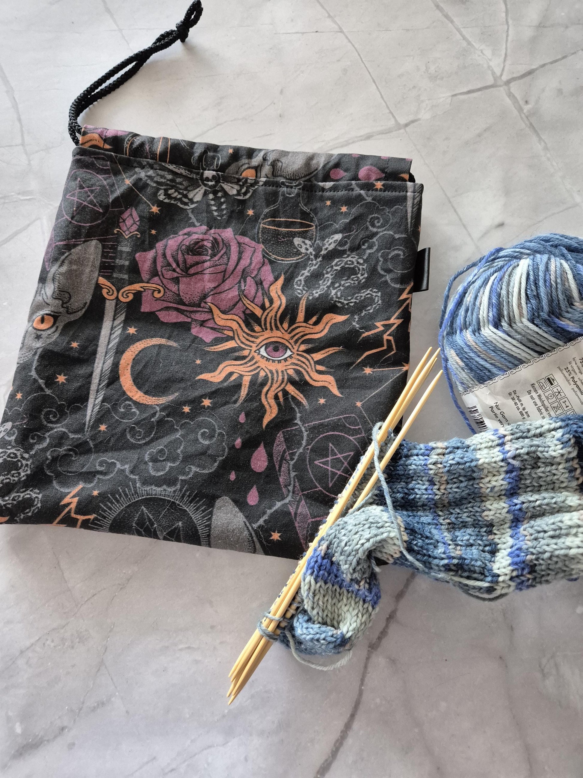 Fantasy mystical Print project Bag for knitting or crochet perfect gift for any crafter knitter crocheter cross stitch handmade
