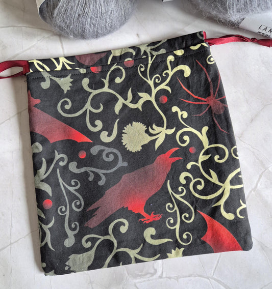 Mystic witch Print project Bag -3 Sizes - for knitting or crochet perfect gift for any crafter knitter crocheter handmade valentine gift