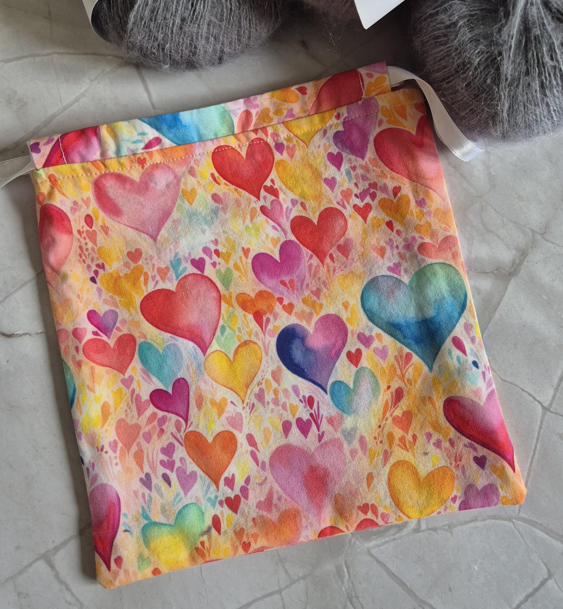 Fantasy heart Print project Bag -3 Sizes - for knitting or crochet perfect gift for any crafter knitter crocheter handmade valentine gift