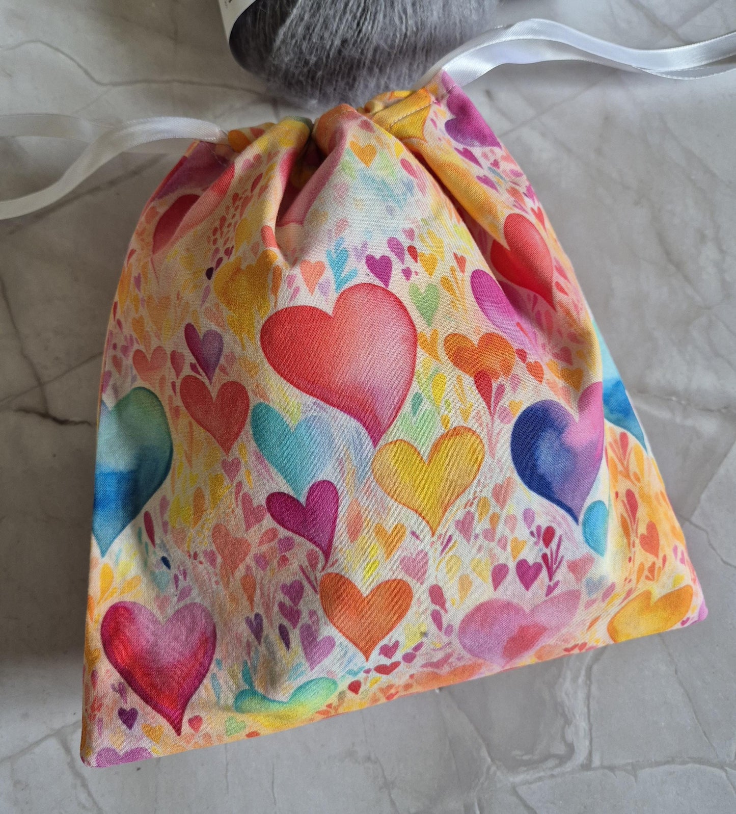 Fantasy heart Print project Bag -3 Sizes - for knitting or crochet perfect gift for any crafter knitter crocheter handmade valentine gift