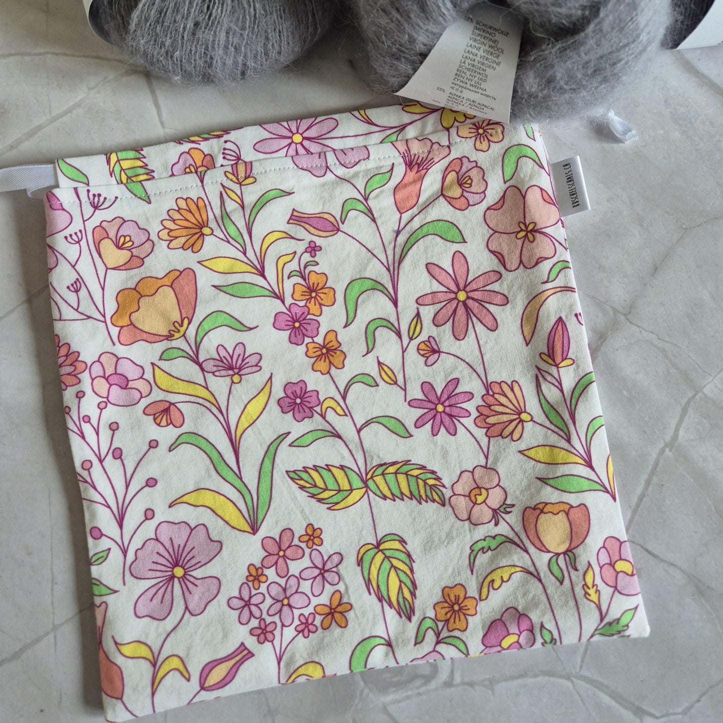 Spring Flower Print project Bag -3 Sizes - for knitting or crochet perfect gift for any crafter knitter crocheter handmade valentine gift